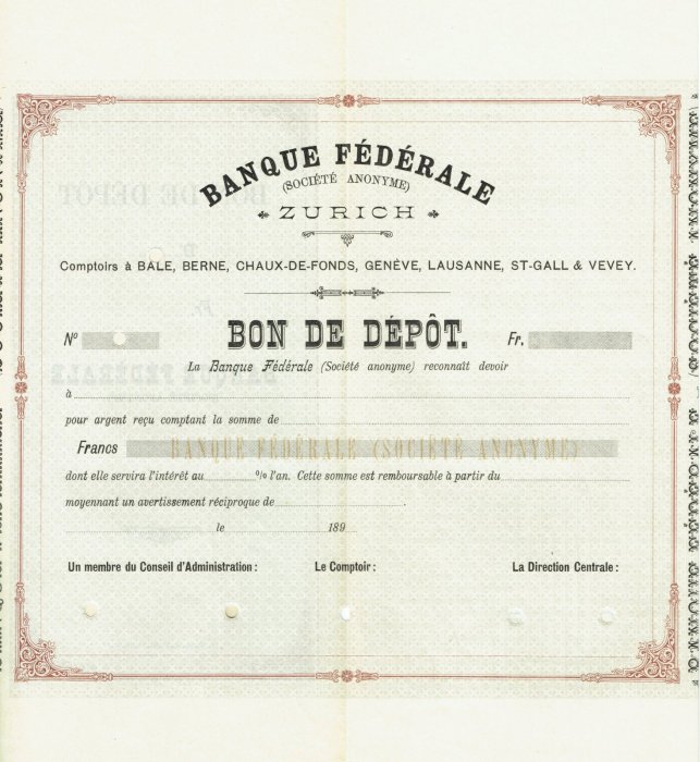 1890 00 00 - Bon de Dépôt